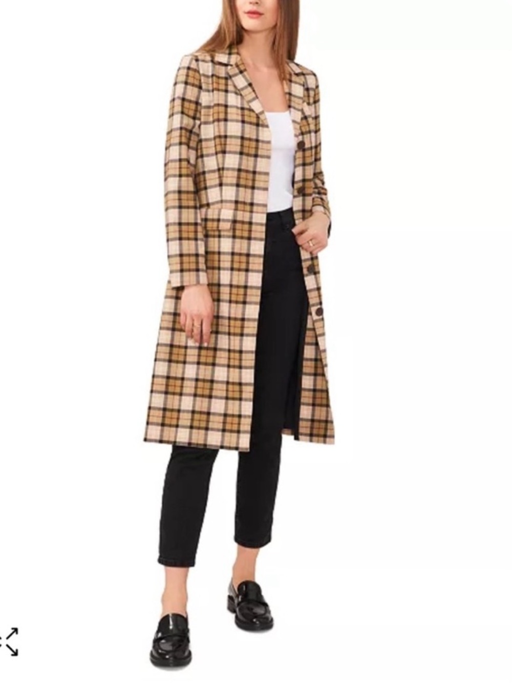 1. State Folklore Plaid Notched Lapel Mac Checked Trench Coat Lightweight XL - Picture 2 of 14